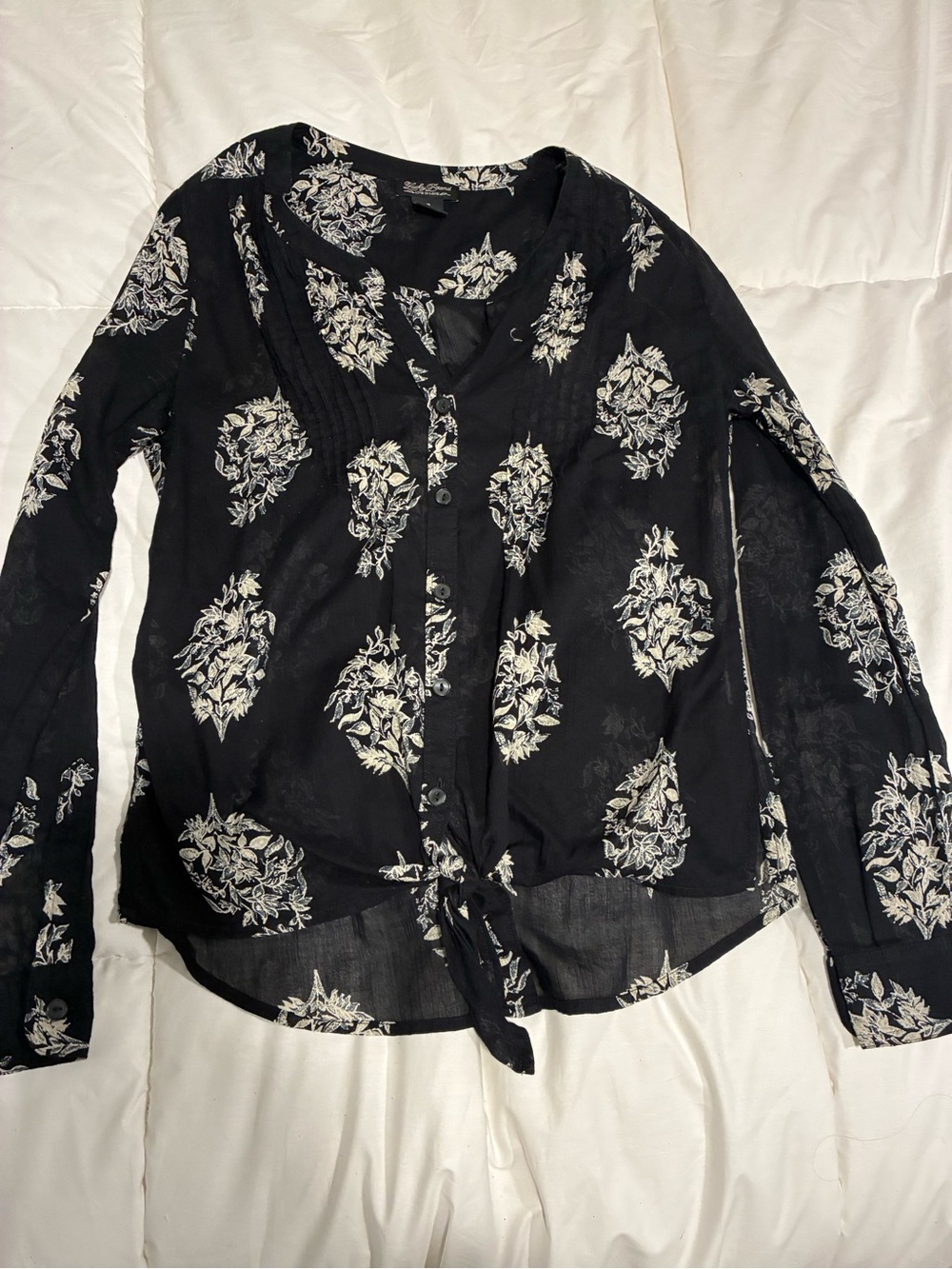 Lucky Brand Black Floral Tie-Front Blouse
